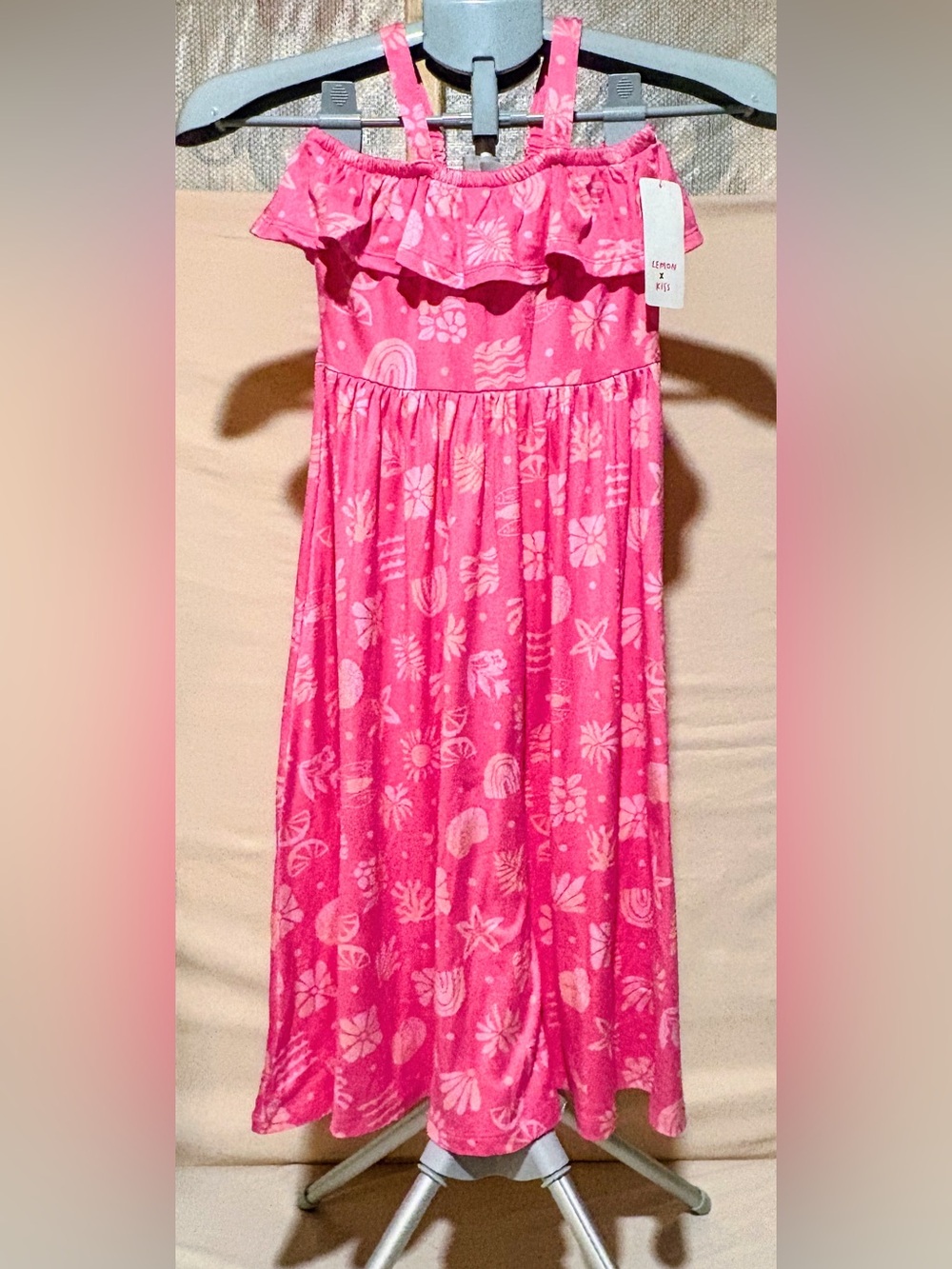 Lemon Kiss Girlsโ Pink Floral Maxi Dress - Size 7